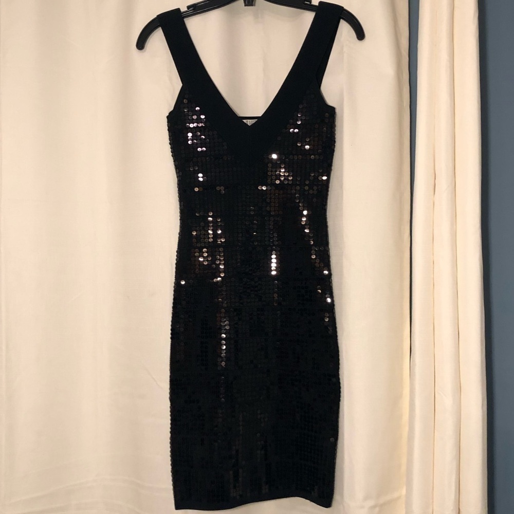 Anthro BB Dakota‎ Black Sequin Bodycon Dress XS